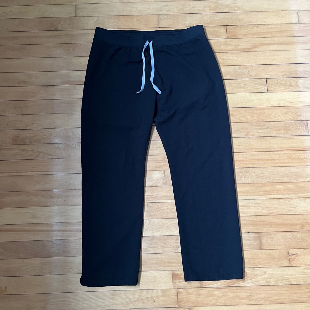 FIGS Livingston Scrub Pants Black Straight Leg Yoga Waistband Women x Large L
